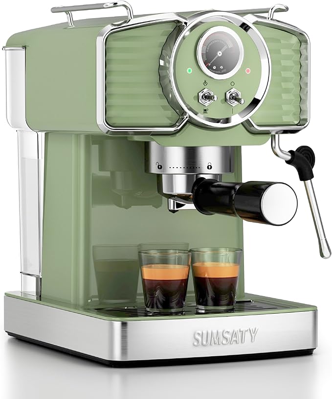 Espresso Machine 20 Bar Espresso Maker with Milk Frother Steam Wand, Professional Expresso Machine for Home Cappuccino & Latte Maker, Retro Coffee Maker with 61oz Water Tank, Matcha Green