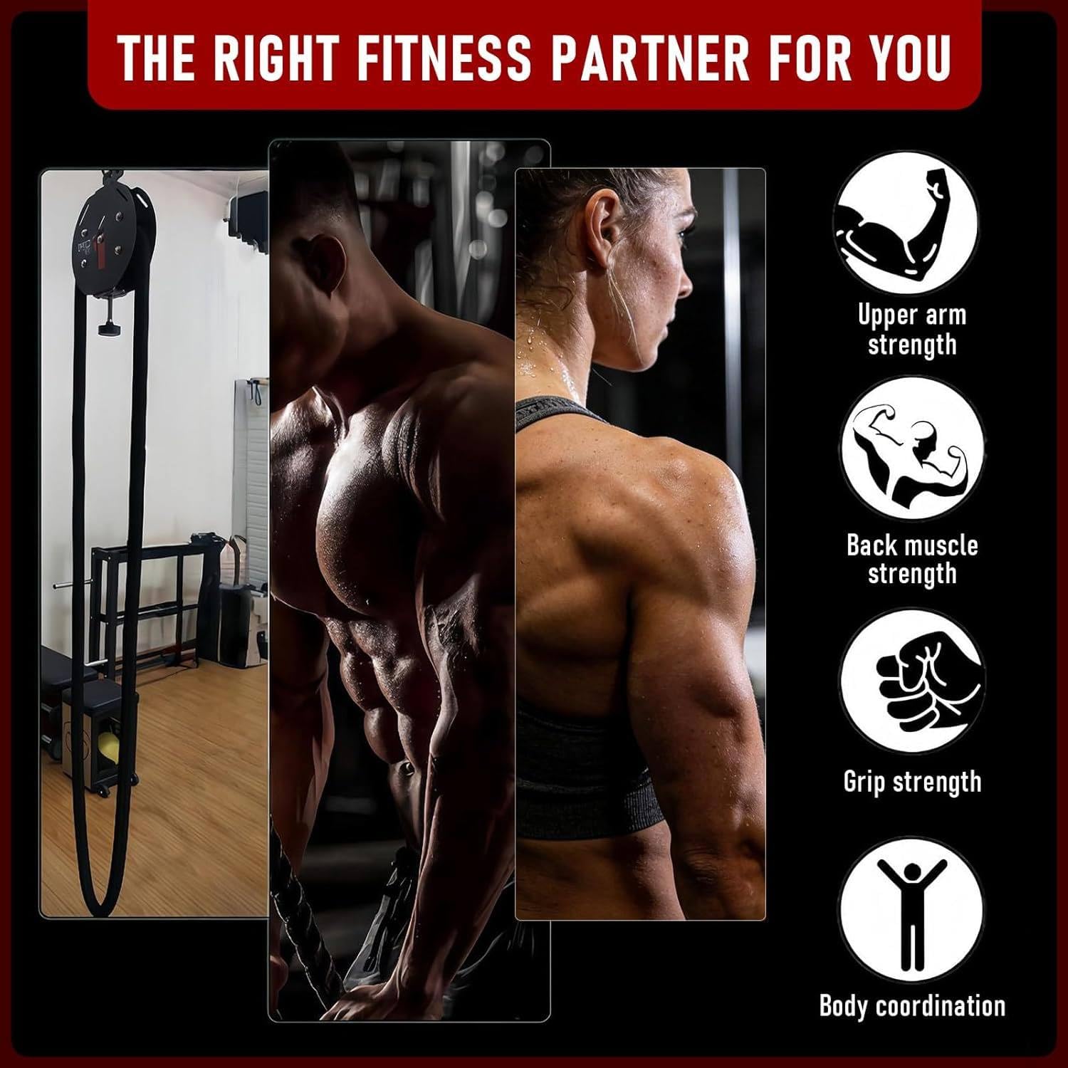 Sistema de polea de cable de entrenamiento de cuerda sin fin montado en la pared con resistencia ajustable de 30 kg para agarre de brazo y espalda, gimnasio en casa, entrenamiento cardiovascular