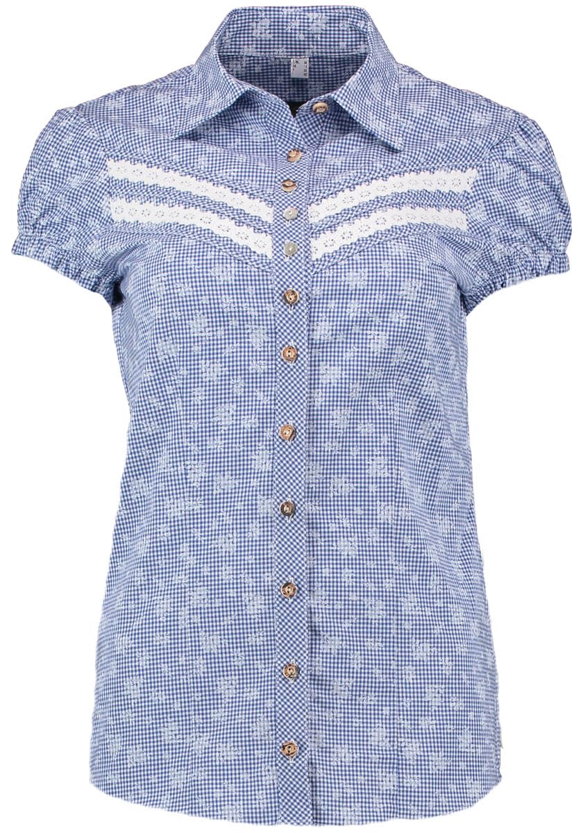 OS Trachten Damen Bluse Kurzarm Trachtenbluse mit Liegekragen Sufira