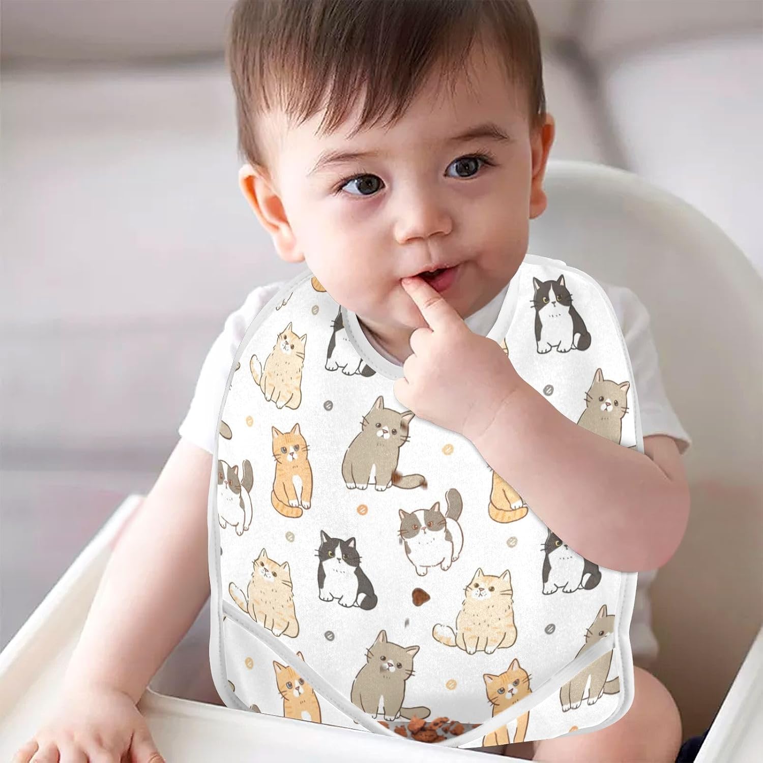 Caikeny Baby Feeding Bibs Checked Infant Drooling Bibs Food Bibs with Pocket for Toddler Girls Boys Set of 2