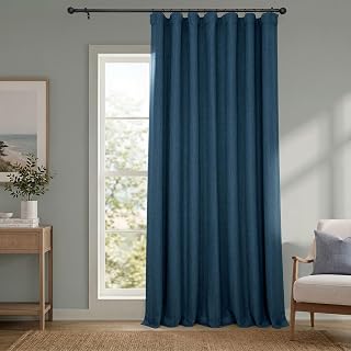 Faux Linen Extra Wide Curtains (1 Panel) - 100W X 96L, Indigo