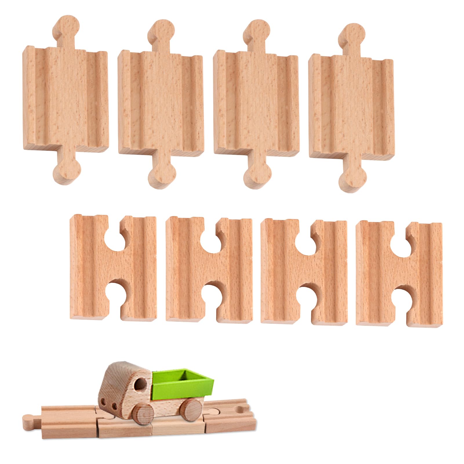 8Pcs Wood Train Track Connectors - Essential Rail Connection Accessories for Thomas, Brio & Other Major Wooden Railway Brands - Easy Assembly