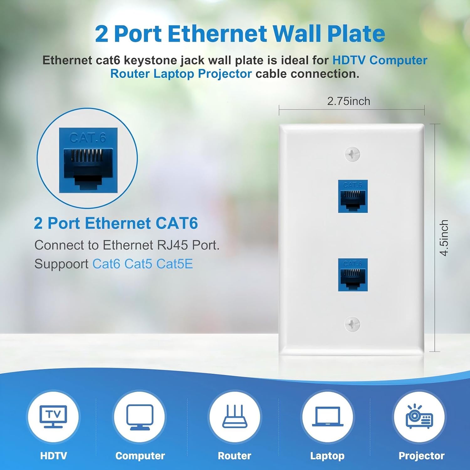 4 Pack 2-Port Cat6 Ethernet Wall Outlet with Low Voltage Mounting Bracket