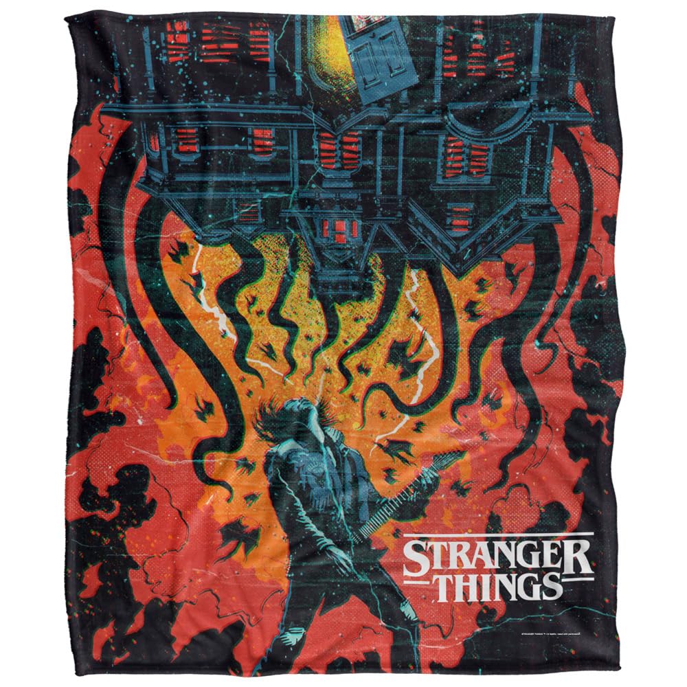 Stranger Things White Eddie Munson Upside Down Creep House Poster Silky Touch Super Soft Throw Blanket 152 X 127 Cm