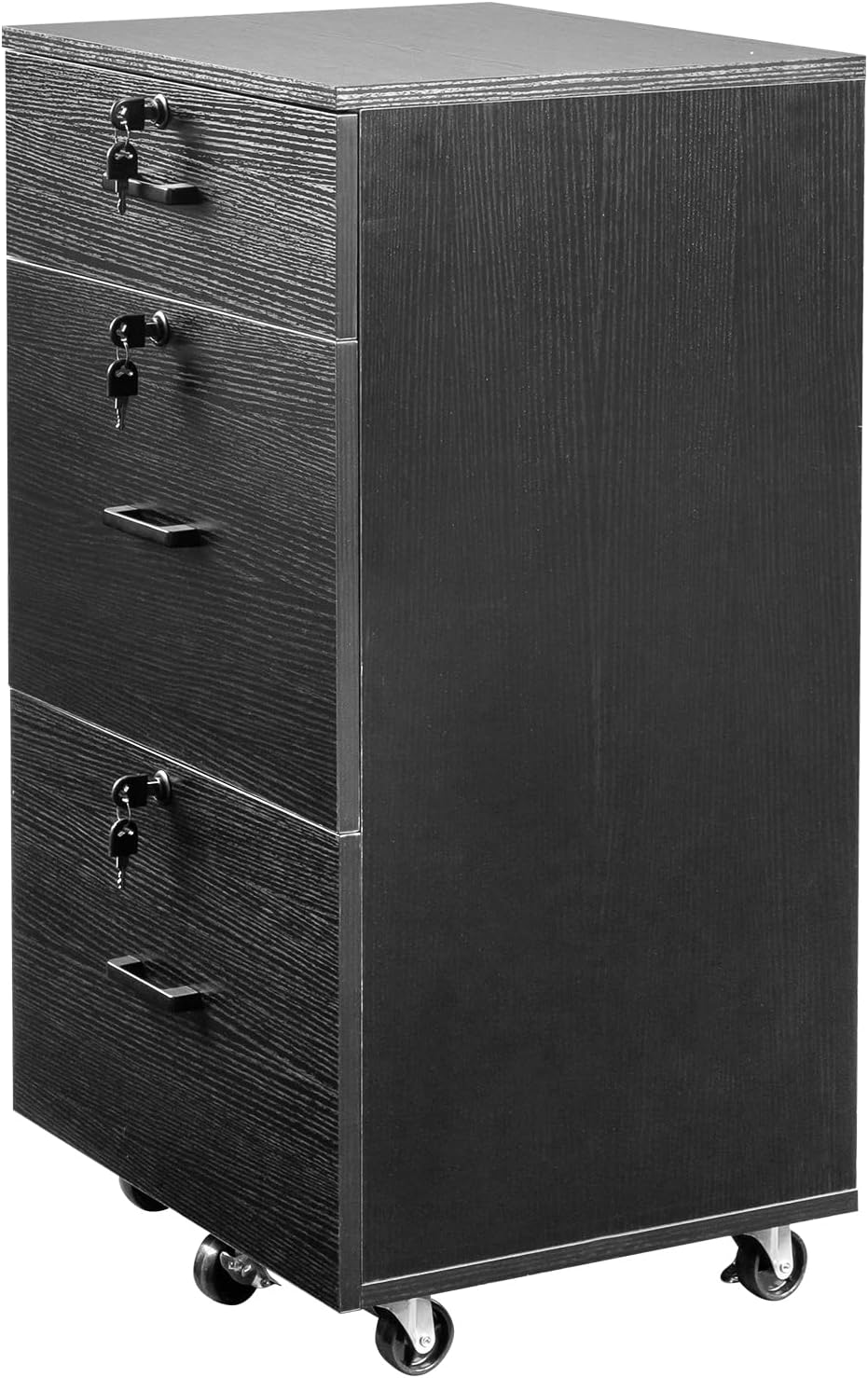 Mobile File Pedestal,Wood Grain Density Board, with 1 Small Drawer and 2 Large Drawers, Wooden Filing Cabinet, Slim Design Under Desk Storage for Files for Legal&Letter Labeled Documents (Black)