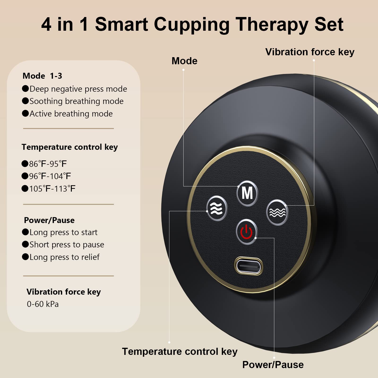 azamine - Set di coppettazione 4 in 1 Smart Dynamic Copping, massaggiatore anticellulite Gua Sha, con 3 diverse modalità, 3 velocità di vibrazione e riscaldamento, include 2 tazze di dimensioni, Nero