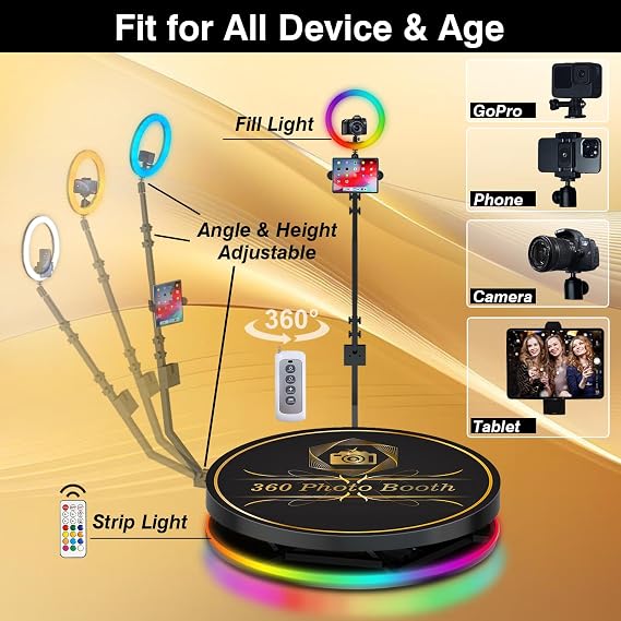 360 Photo Booth Machine, Free Customize Logo, Automatic Slow Motion Rotating 360 Video Camera Booth Selfie Platform, 360 Photo Booth for Party Event Halloween (31.6'')
