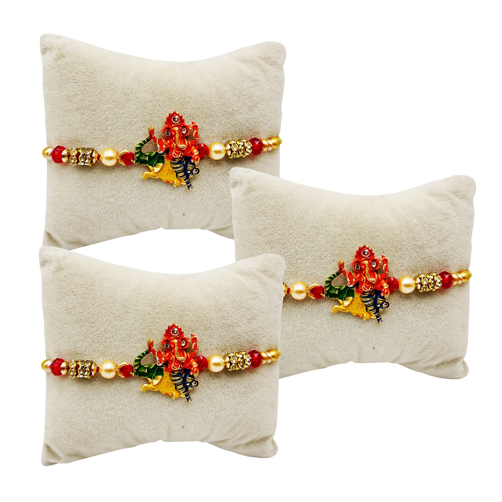 brown leaf ® Beautiful Premium Ganesha Design Fancy Rakhi Raksha Bandhan Gift Band Moli Bracelet Wristbands Stone Designer Rakhi Combo for Brother bhaiya (Set Of 12)
