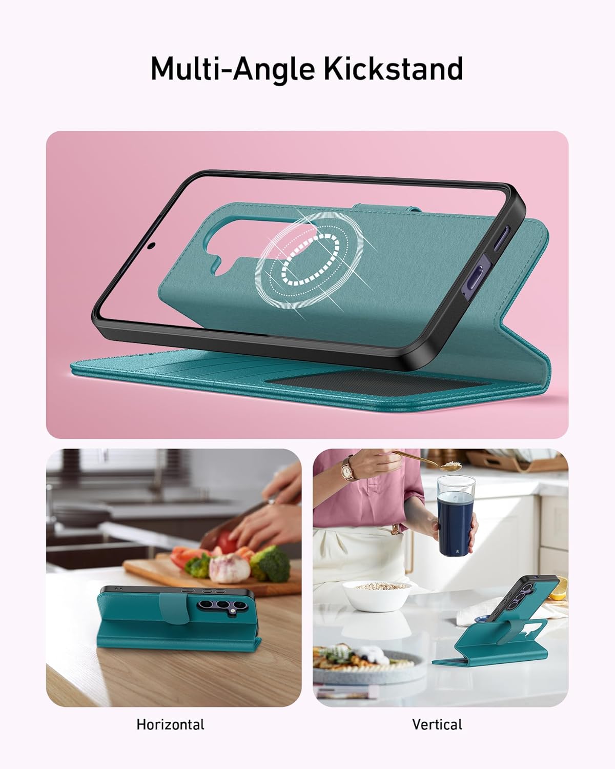 FUNMIKO for Samsung Galaxy S25 Case Wallet,Detachable Flip Folio Leather Cover,RFID Blocking 4 Card Slots Holder,Kickstand Function,Protective Phone Shell for Women Girls,Turquoise