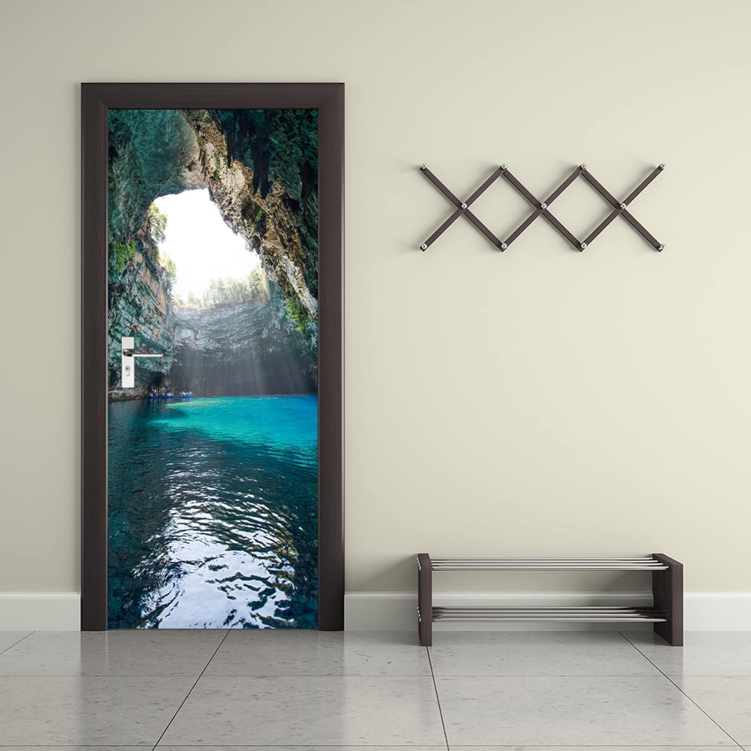 Murales Poster Per Porte 77X200Cm Carta Da Parati 3D Adesivo Per Porte Cartone Animato Babbo Natale Autoadesivo Murales Impermeabile Decalcomanie Famiglia Soggiorno Bagno Porta Decorazione