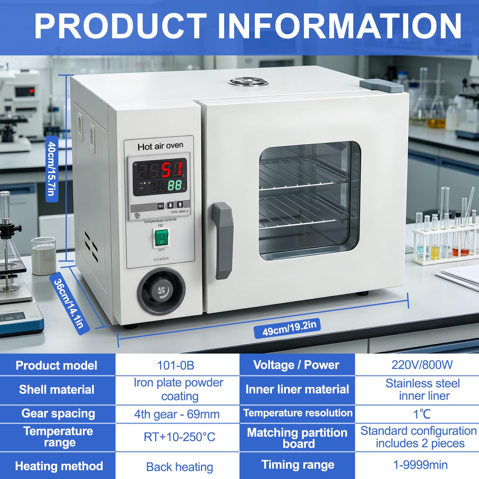 Horno digital de laboratorio de 15 L, acero inoxidable de alta precisión, secado e incubación de temperatura constante para uso industrial