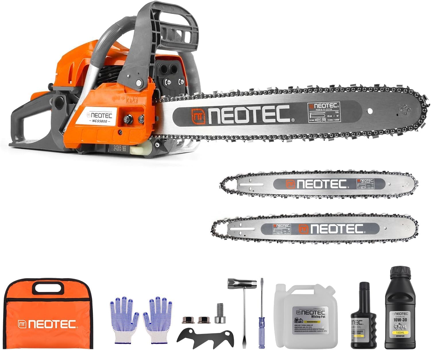 68CC Gas Powered Chainsaw 22 24 Inch Bar Chainsaws 2-Cycle Cordless Handheld Petrol Gasoline Chain Saw for Tree Felling Forestry Logging Backyard Storm Farm Wood Cutting