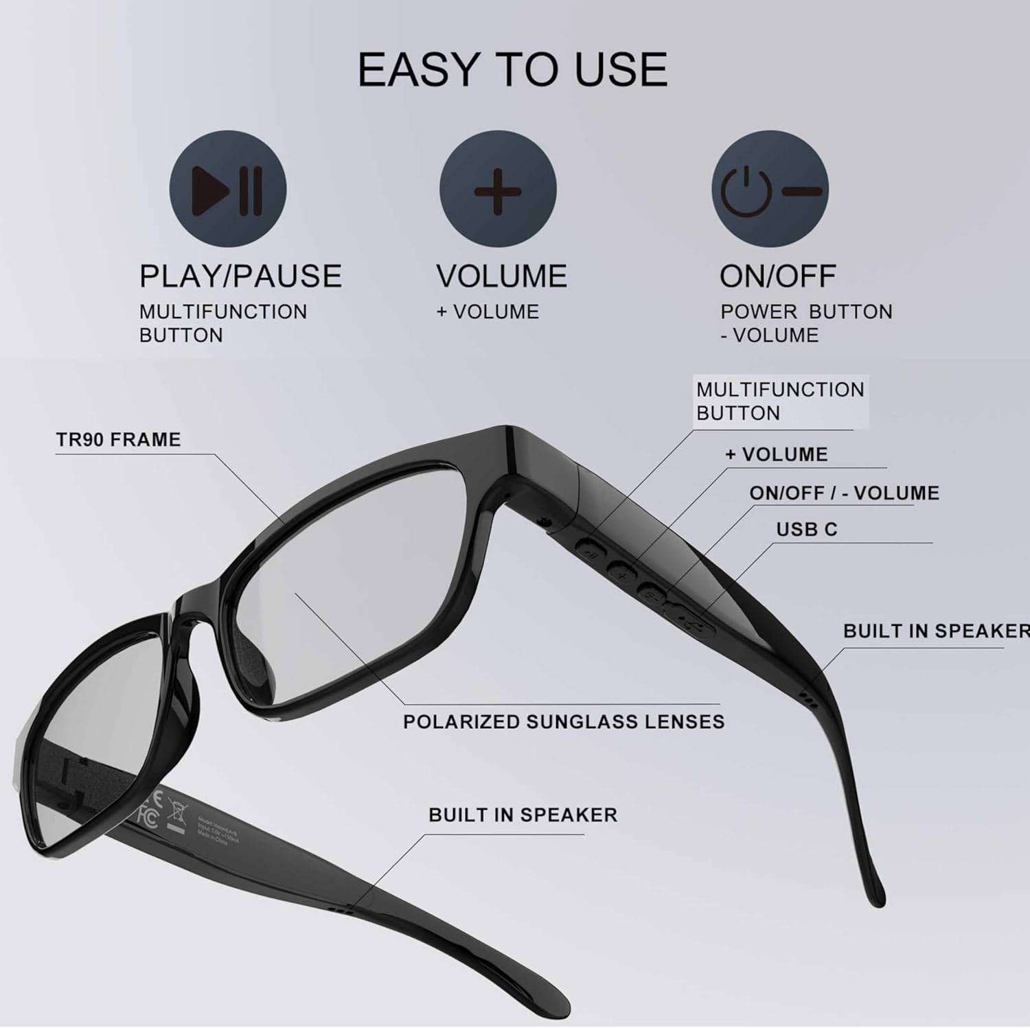 Bluetooth glasses 29g for Daily wear listen to the music voice control answer the phone Athletic/Outdoor