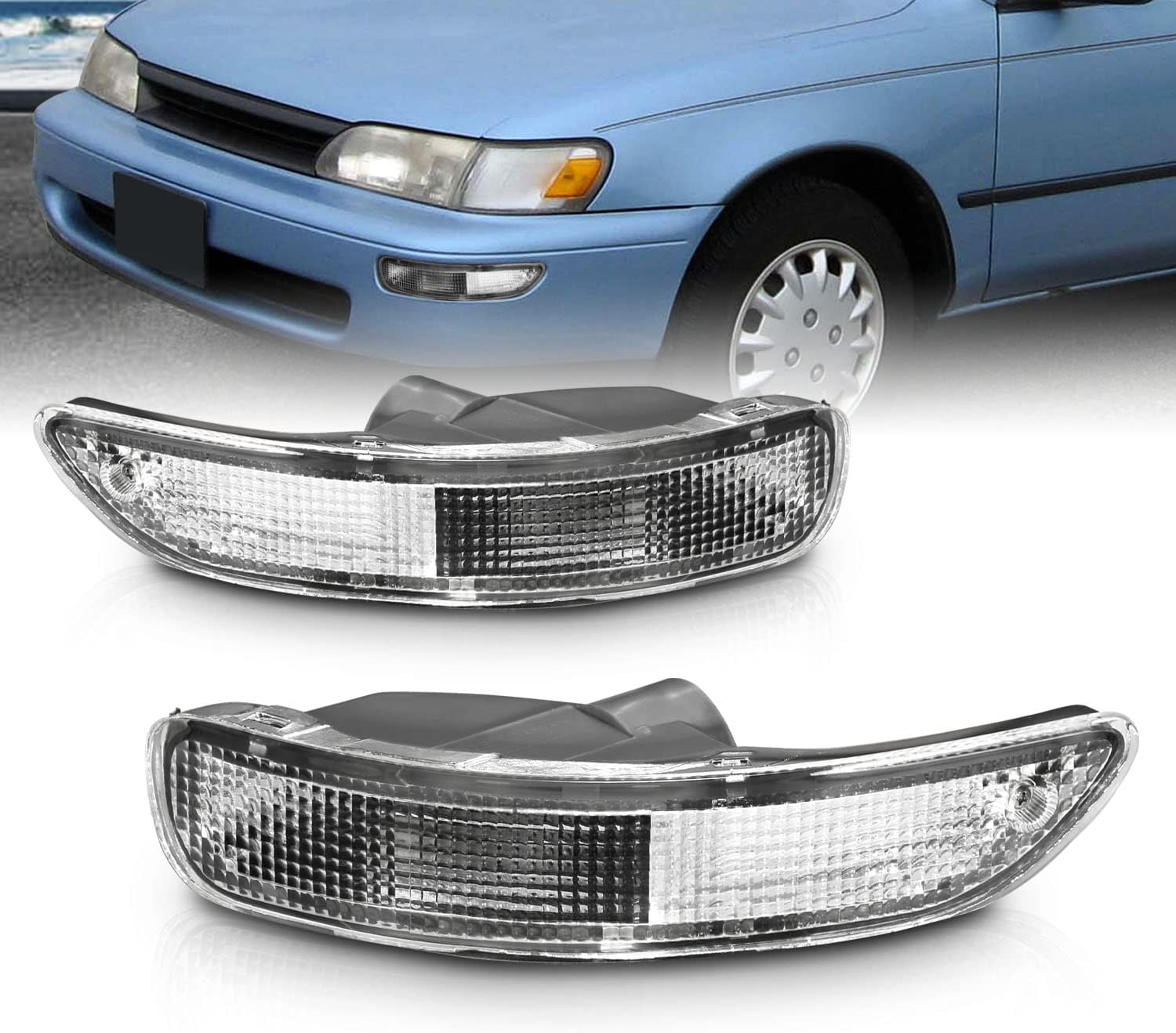 AmeriLite Clear Replacement Bumper Lamp Paking Lights Set For 1993-1997 Toyota Corolla - Passenger and Driver Side