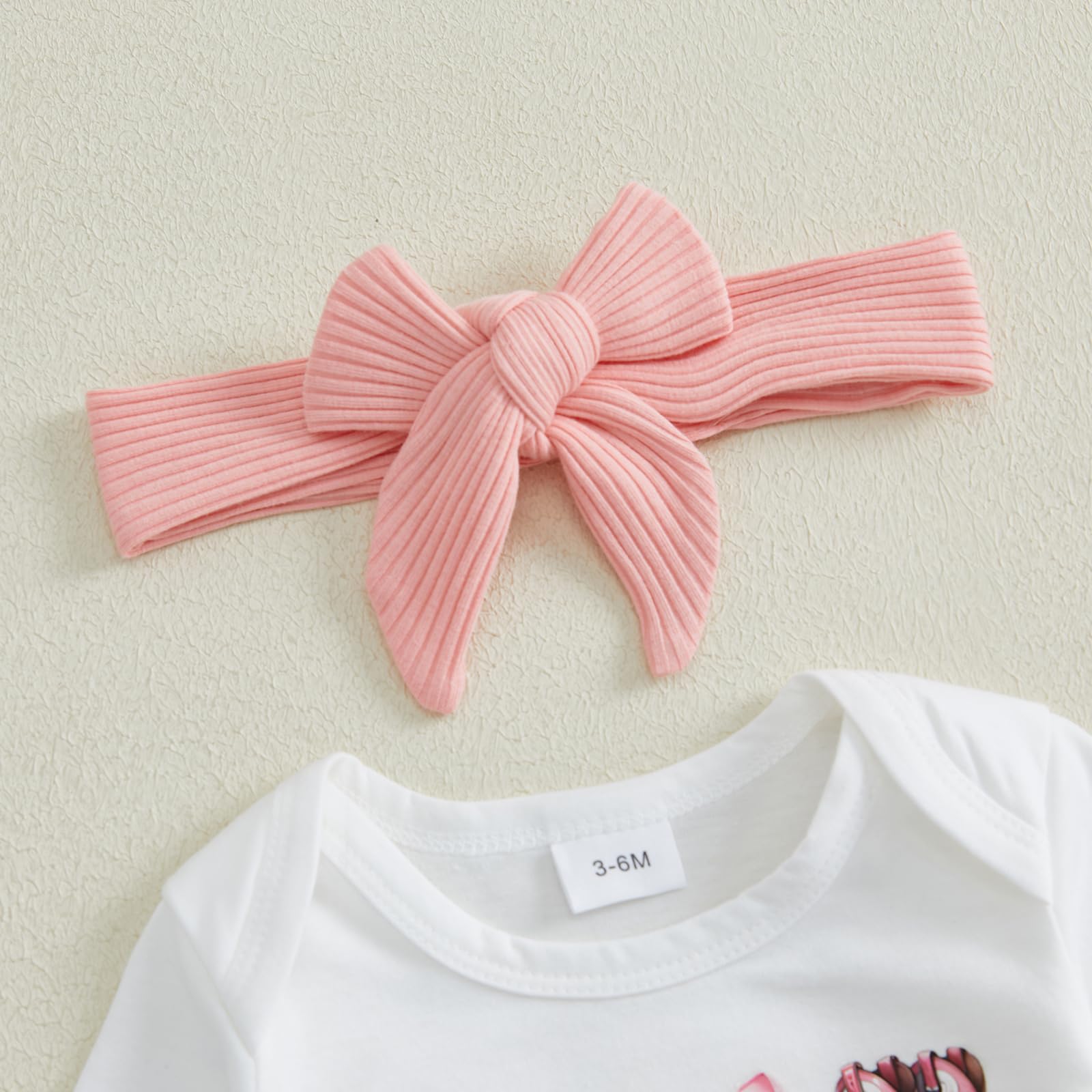 Baby Girls Western Clothes Set Let's Go Girls Bodysuit Ribbed Flared Pants Headband 3pcs Cowgirl Outfit (Pink Bowknot, 0-3 Months)