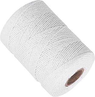 Ohtomber White Cotton Butchers Twine - 656 Feet 2MM Thick String, Kitchen Cooking Bakers Twine Rope for Meat and Roasting, Natural Twine String for Crafts Gardening, Garden Twine, Gift Wrapping Twine