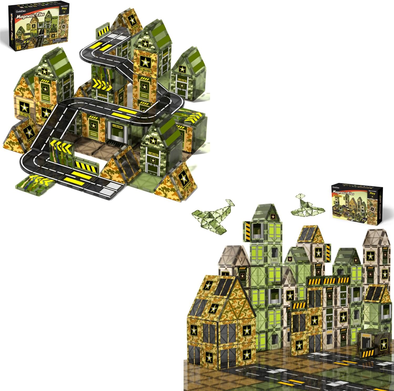 GobiDex 140 PCS Army Magnetic Tiles, 100PCS Military Magnetic Building Blocks and 40PCS Army Magnet Blocks, STEM Learning Construction Toys for Kids Ages 3-8 Year Old, Birthday Gifts for Boys Girl Toy