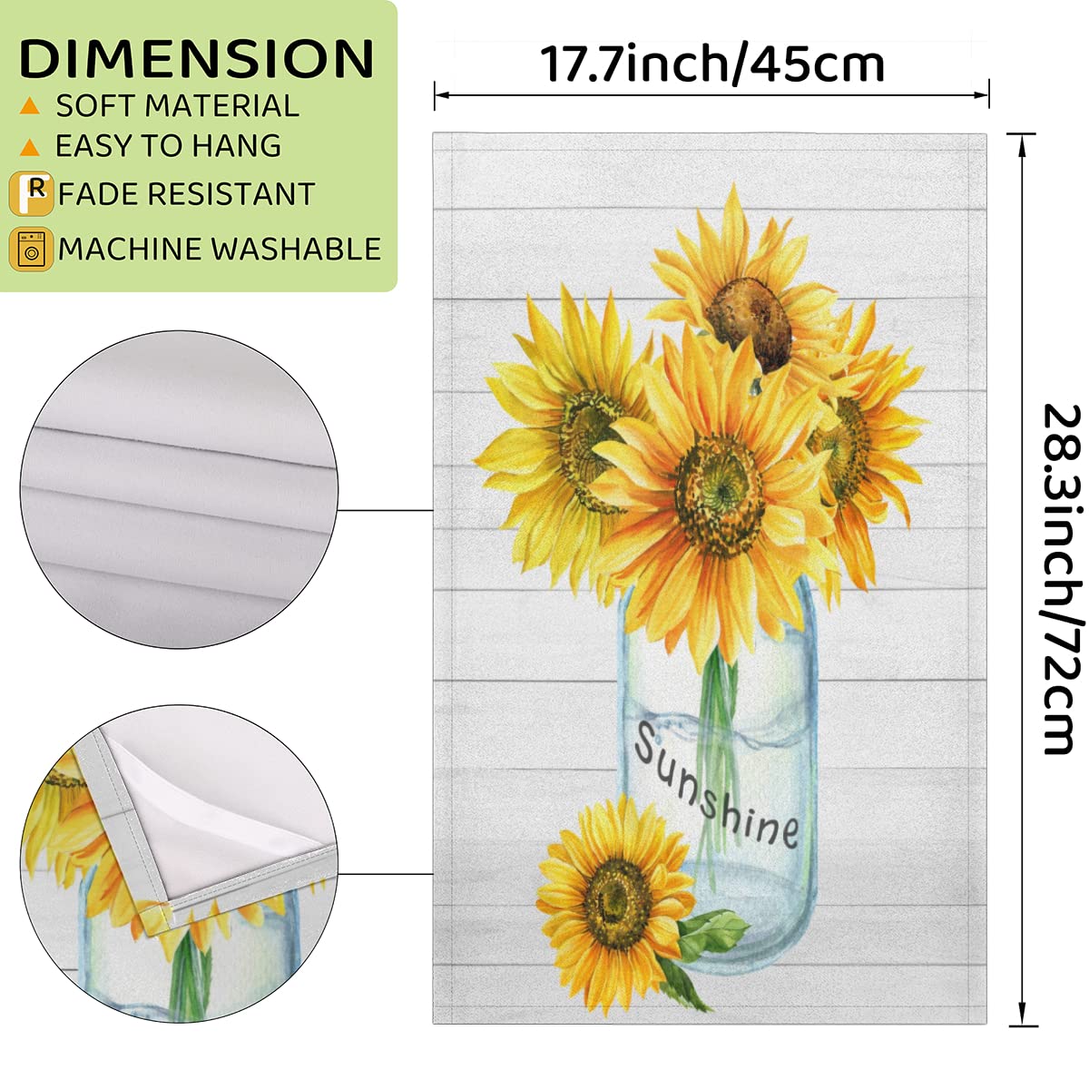 Set Di 2 Asciugamani Da Cucina Con Girasole | Microfibra Assorbente, 45,7 X 66 Cm | Asciugatura Rapida - 3