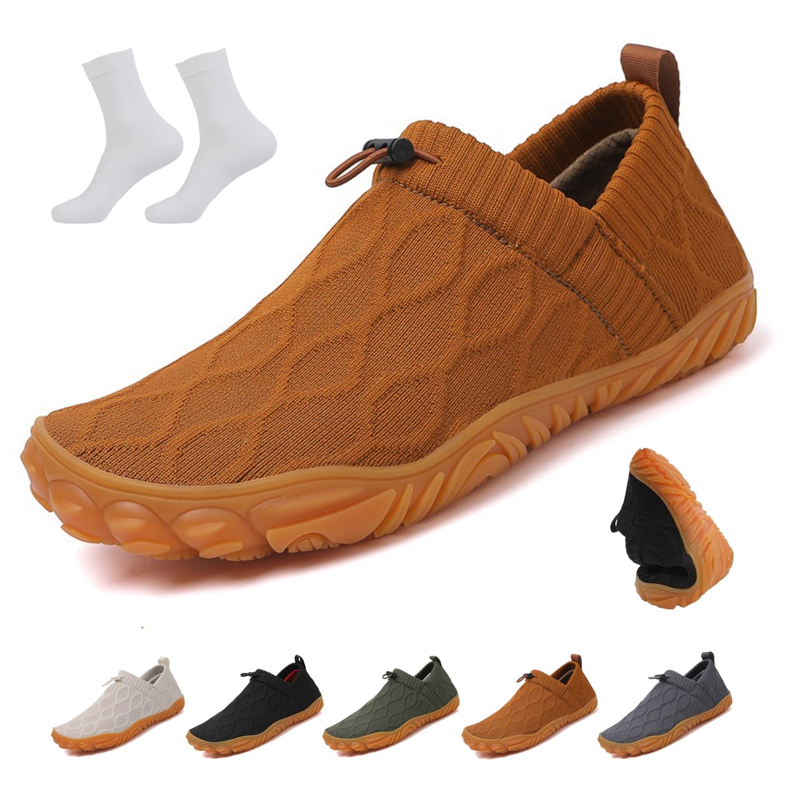 Jxopy Men's Brown Slip On Barefoot Shoe Recovery Slip On Shoes For Breathable Lightweight Non-Slip Running Sneakers(,43 Eu)