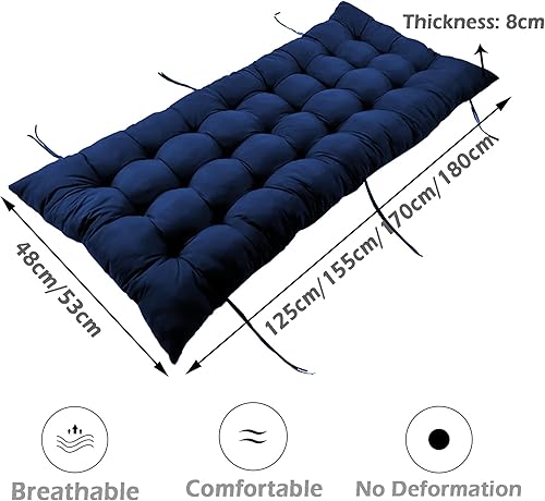Miniatura 5 de Cojín de banco para sofá de 2 y 3 plazas, cojín de asiento de banco con lazos, cojín para tumbona para banco de madera, cojines reclinables