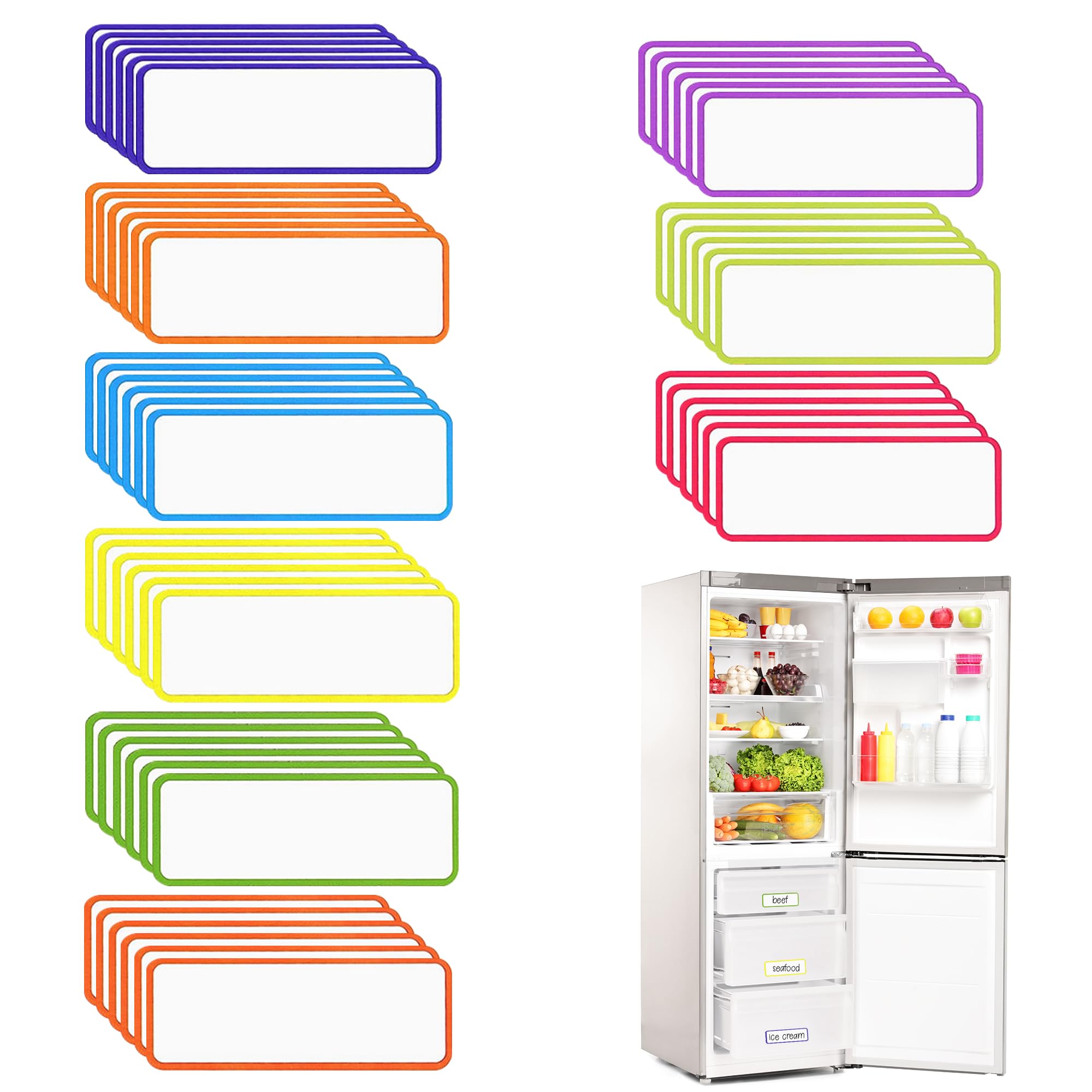 54Pcs Dry Erase Labels Magnetic Labels Reusable Name Plate Tags Magnetic Label Stickers 9 Color Magnetic Name Plate for Whiteboard Refrigerator Shelving School Office Home 3.2 x 1.2 inch