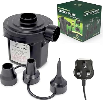 GREEN HAVEN Electric Air Pump for Inflatables   Fast Inflate & Deflate with 3 Nozzles | AC Pump for Air Beds, Camping, Paddling Pools | 240V 150W