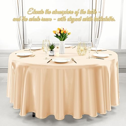 Miniatura 6 de Pesonlook Mantel redondo de satén color champán, 6 piezas, mantel redondo de 108 pulgadas, mantel de satén de seda brillante, tela suave de satén