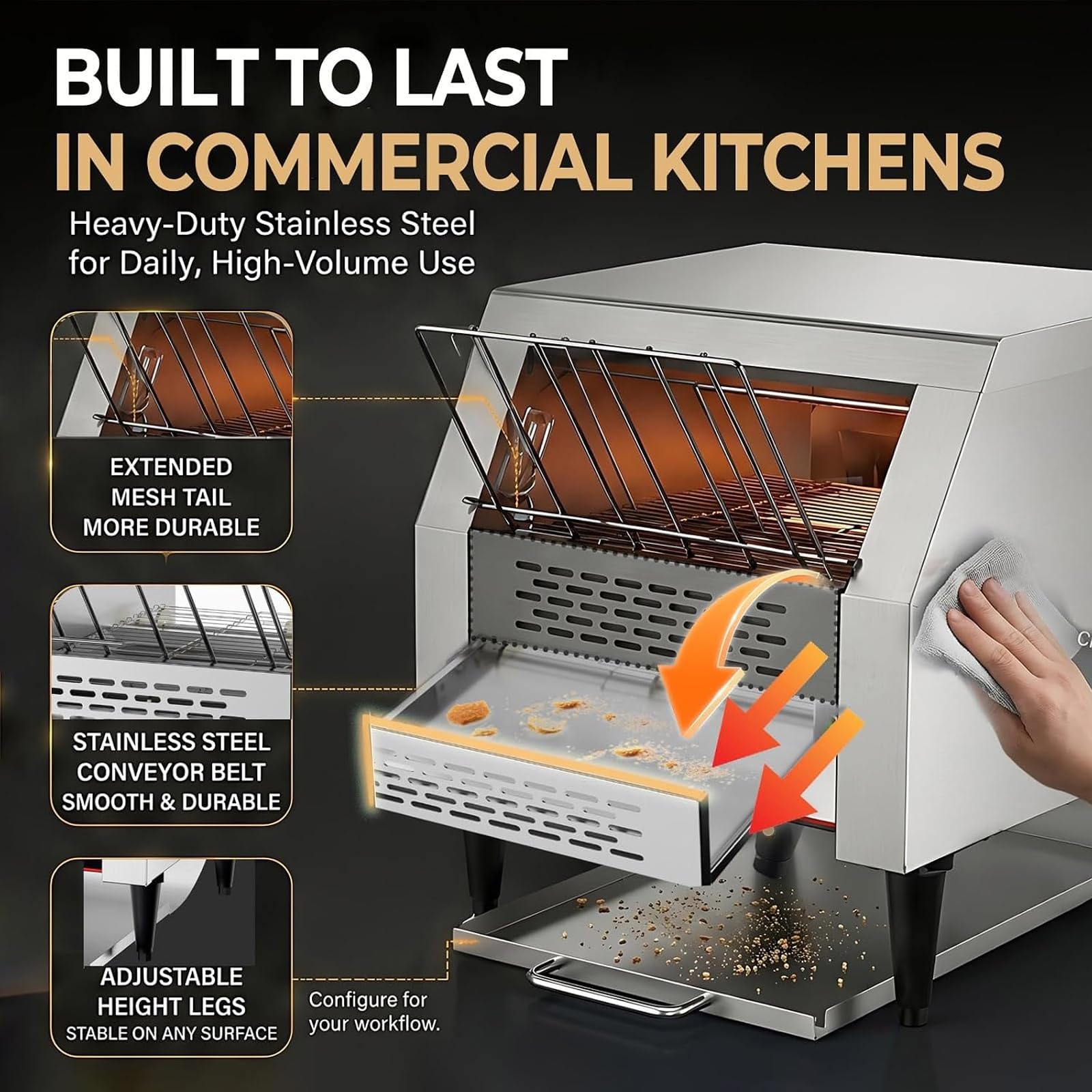 Tostapane a Nastro Professionale, 10–30 Fette/min, Acciaio Inox