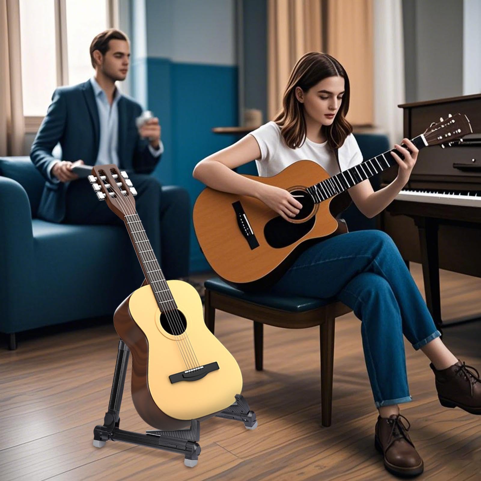 Soporte de guitarra con de A, soporte plegable ajustable para instrumentos eléctricos y acústicos, accesorios de instrumento de cuerda, soporte estable para guitarra de piso para escuela