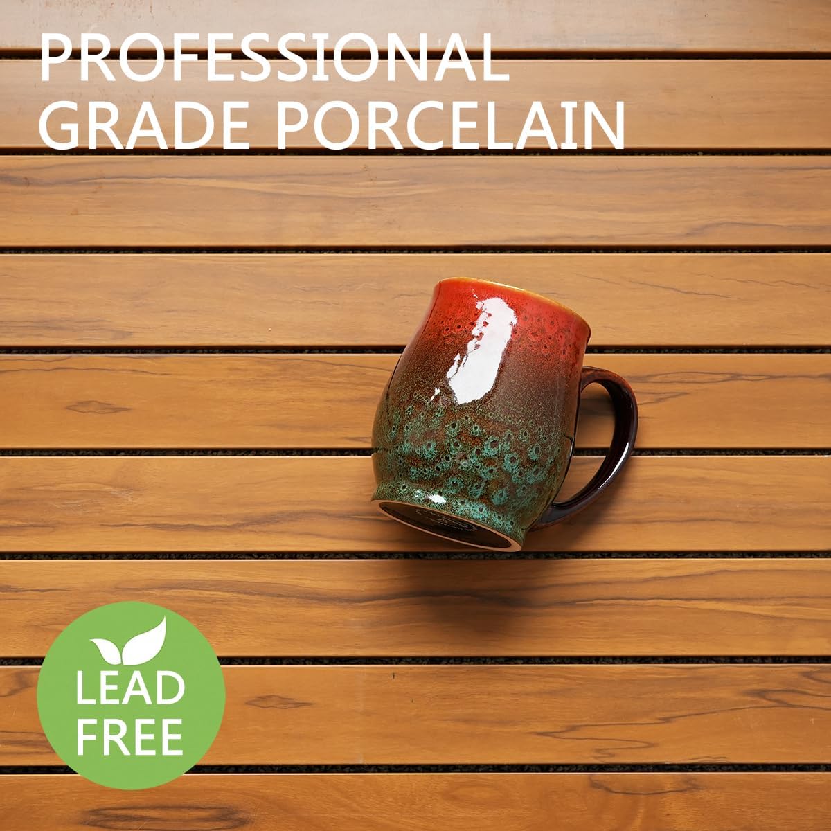 Bosmarlin Extra Large Ceramic Coffee Mug, 24 Oz, Dishwasher and Microwave Safe, Big Oversized Tea Cup, Reactive Glaze (Red&Green) - Image 3