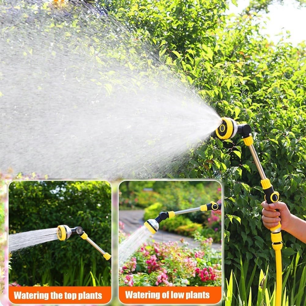 Varita de riego de aleación de zinc resistente, cabezal de pulverización ajustable de 180 grados, control de pulgar de 10 patrones, mango ergonómico de TPR que se adapta a mangueras de jardín de 34