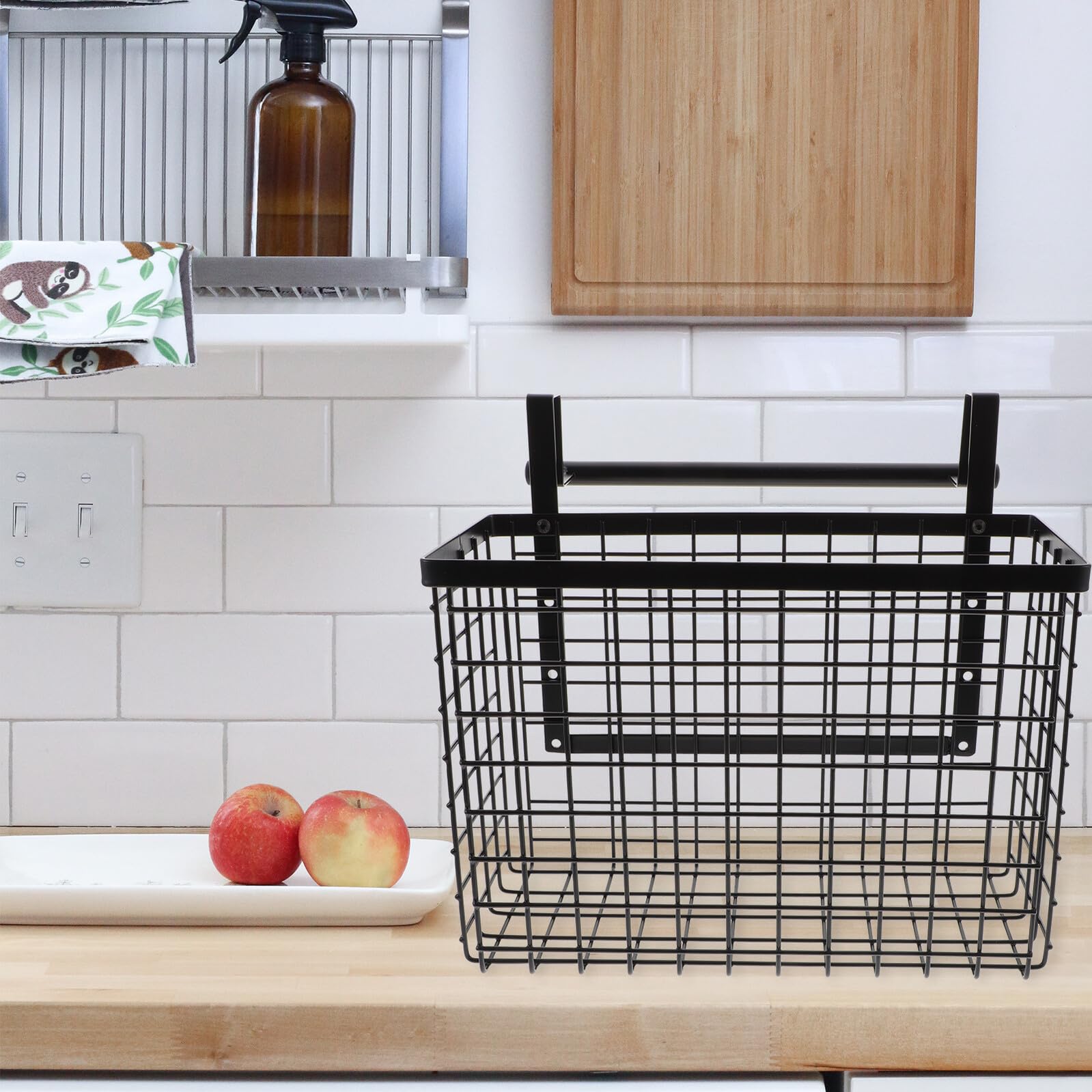 SHINEOFI Organizador Colgante para Cocina Cesta de Alambre Negro, Estante de Acero al Carbono para Verduras Alta Capacidad Necesidad de Clavos