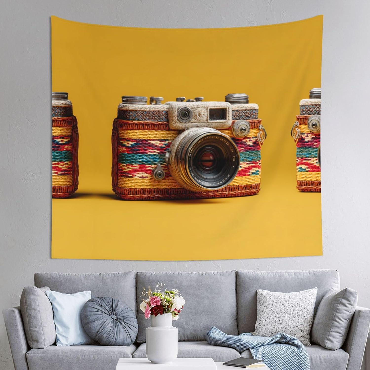 WHJWZY Tapiz trenzado retro para decoración de calidad impresa con cámara de 60 x 51 pulgadas suave, ligero, adecuado para tapices colgantes de pared