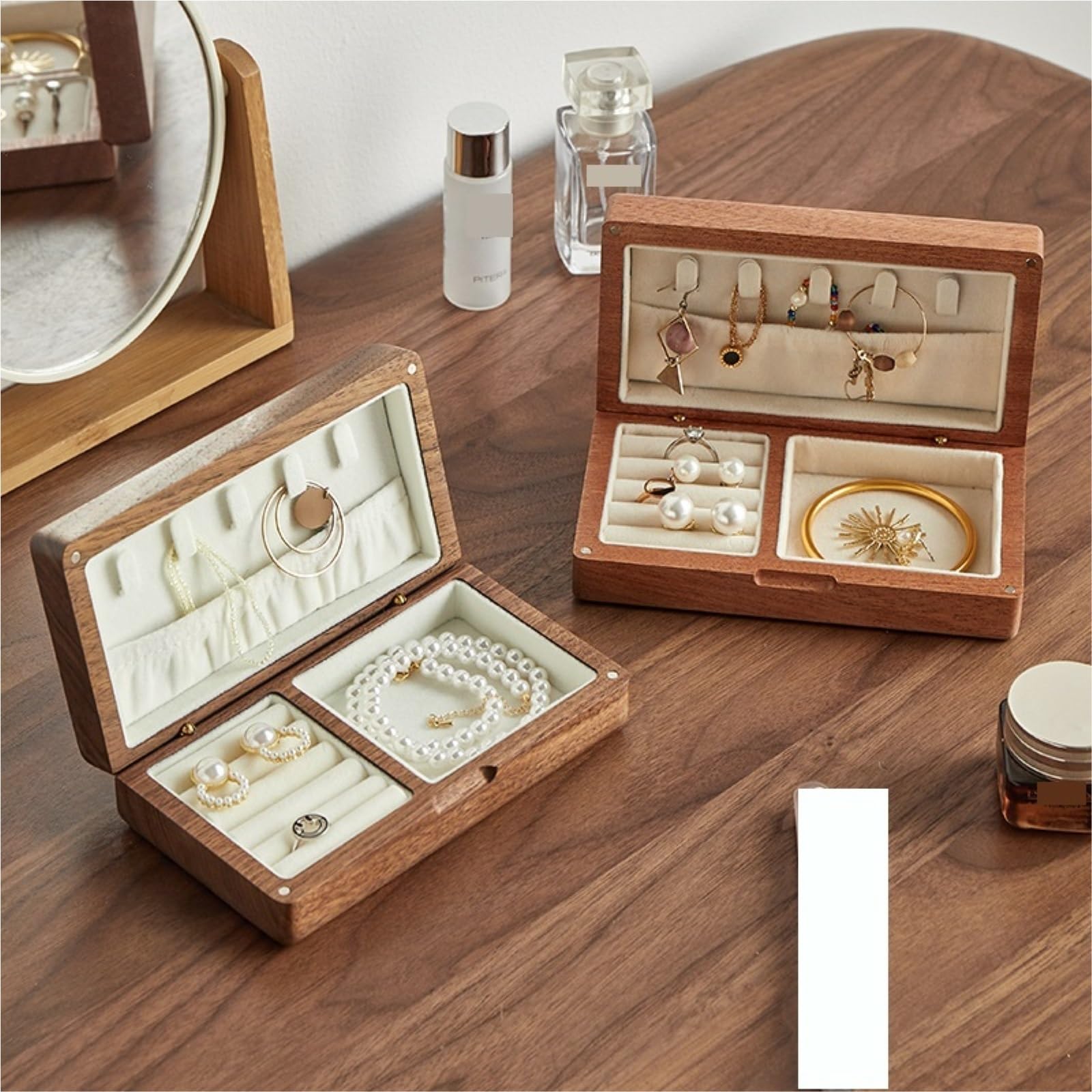 Joyas Caja Gabinete De Joyería Madera Maciza Caja Almacenamiento Anillos Y Pendientes Aniversarios(Brown1)