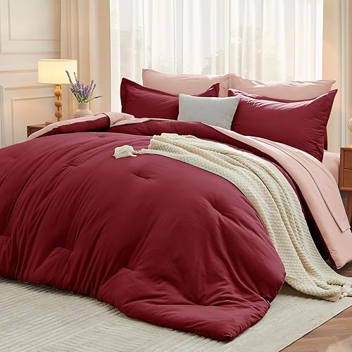 Miniatura 18 de MUXHOMO - Juego de cama de 7 piezas en bolsa para todas las estaciones, incluye edredón, sábana encimera, sábana bajera, fundas de almohada y fundas