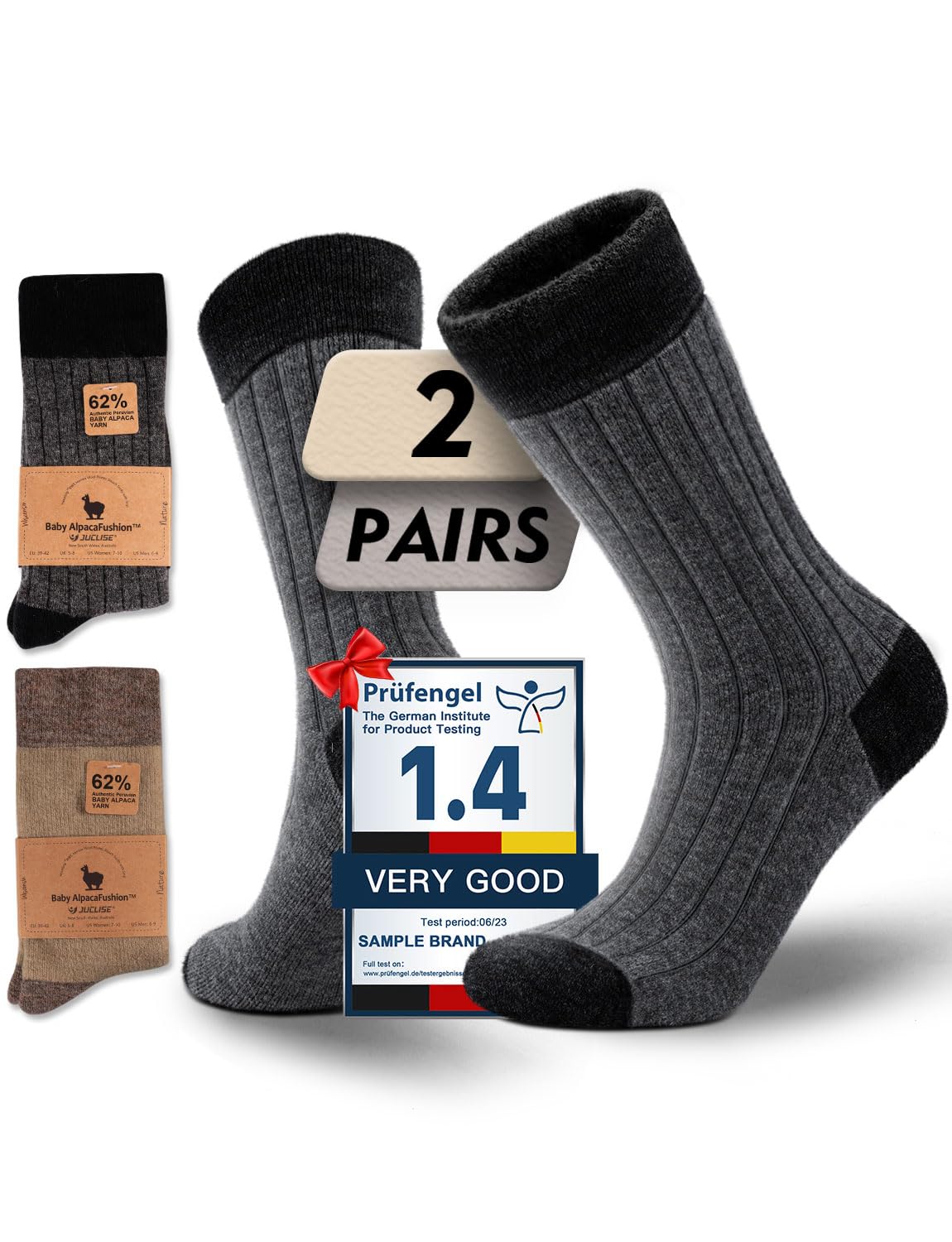Juclise Chaussettes d'hiver en laine d'alpaga pour homme et femme, chaussettes d'hiver chaudes, épaisses et rembourrées, évacuant l'humidité, chaussettes respirantes