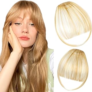 Clip in Bangs for Women Bangs Hair Clip Wispy Fake Bangs Hair Extensions Fringe with Temples Hairpieces for Daily Wear Light Blonde Mix Bleach Blonde