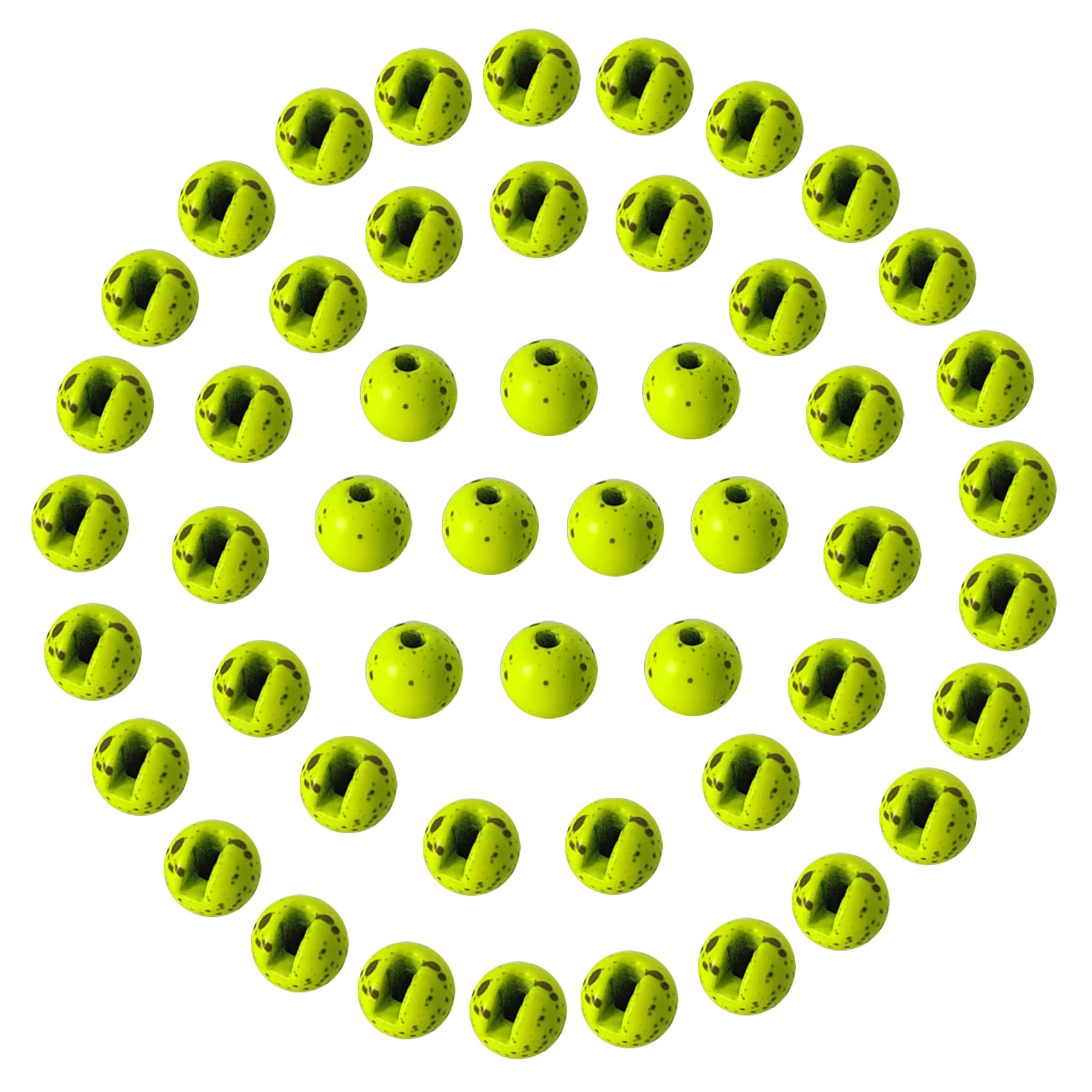 EUPHENG 50pcs Mottled Tactical Slotted Tungsten Beads for Jig Hooks Fly Tying Assortment Nymph Head Fly Tying Materials 6 Colors / 5 Sizes