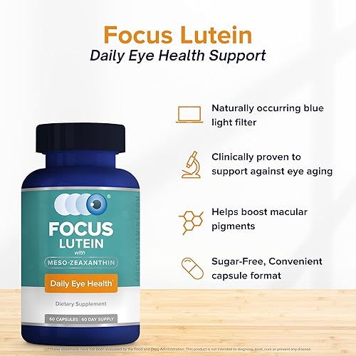 Miniatura 3 de Focus Luteína para ojos con meso-zeaxantina, suplemento vitamínico para los ojos, 60 unidades, suministro para 60 días, soporte diario de visión