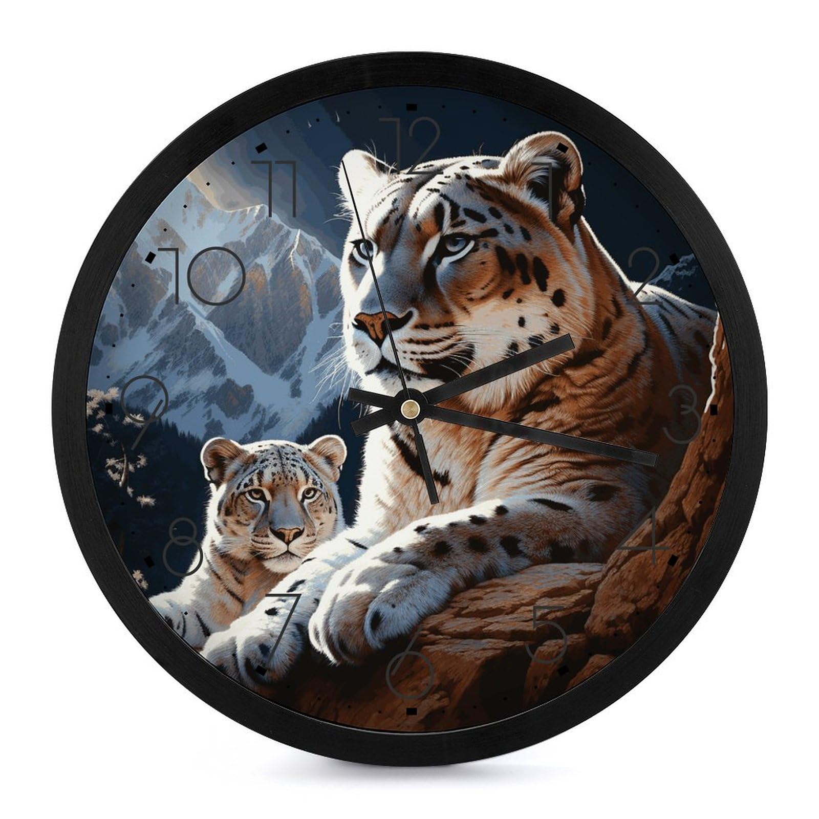 Horloge murale silencieuse de 25,4 cm avec motif lions de montagne pour salon et cuisine