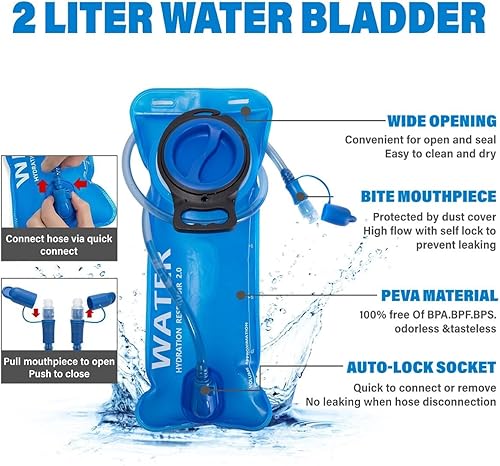 Miniatura 6 de Mochila de hidratación aislada con bolsa de agua de 2 litros, ligera, 22 L, mochila de senderismo para mujeres y hombres, mochila para senderismo,