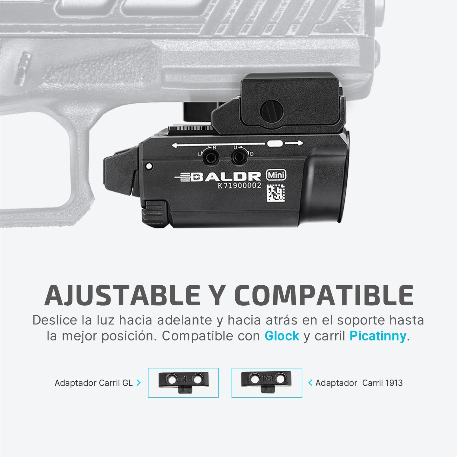 OLIGHT Baldr Mini Linterna Potente con Puntero de Haz Verde Ajustable 600 Lúmenes 130M 3 Modos con Riel Ajustable para Caza Compatible con Picatinny Rail y GL (Negro)