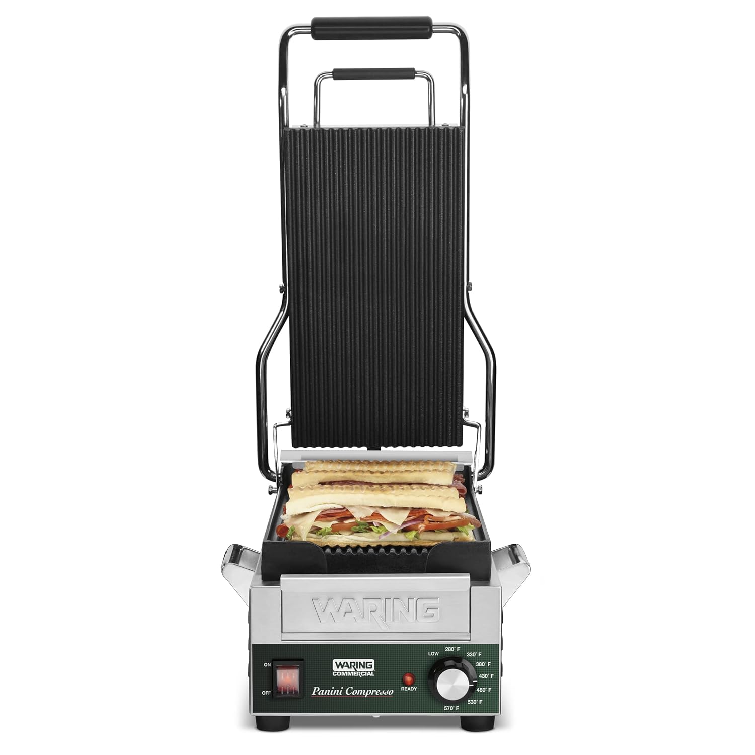 Waring Commercial Panini Compresso - Slimline Panini Grill 120V (14.5" x 7.75" cooking surface)