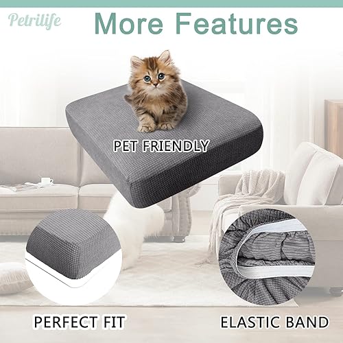 Miniatura 5 de Petrilife 4 fundas de cojín seccionales en forma de L, repelentes al agua, fundas de cojín elásticas para sofá seccional izquierdo y derecho, funda