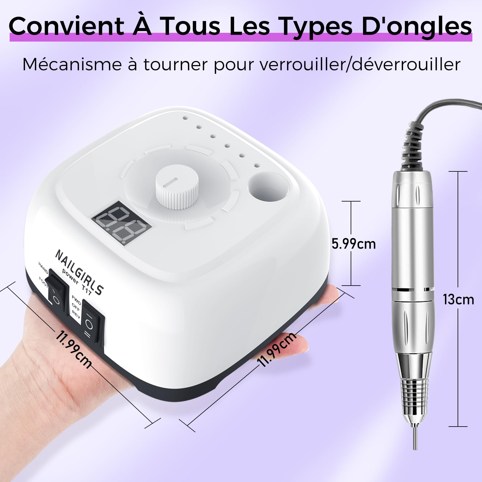 NAILGIRLS Ponceuse pour Ongles Professionnelle 35000RPM 11 en 1, Vitesse Réglable et Portable, avec Écran LCD pour Pédicure/Manucure et Pédale, Puissante et Silencieuse, pour Salon/Maison