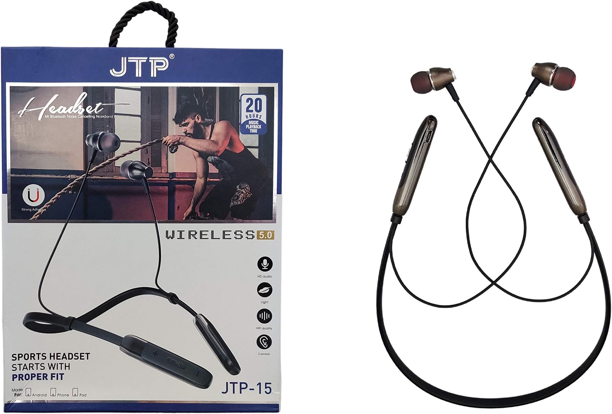 JTP 15 Wireless Bluetooth In Ear Neckband Earphone with Mic