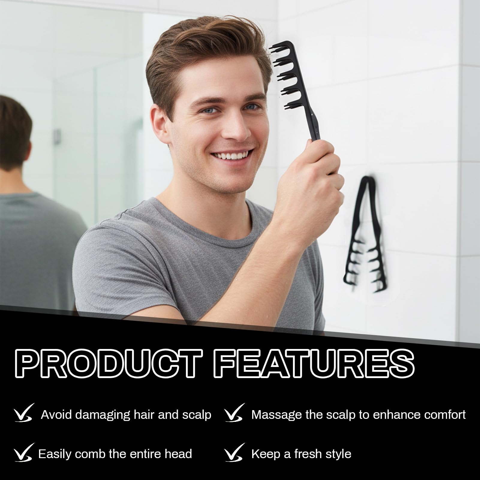 2 Piezas Peine Texturizador Hombre,Peine Pelo Rizado,Peine de Dientes Anchos,Herramienta para dar Volumen a las Raíces,Accesorio De Estilizado Para Raíces y Flequillo,para Uso de Peluquería