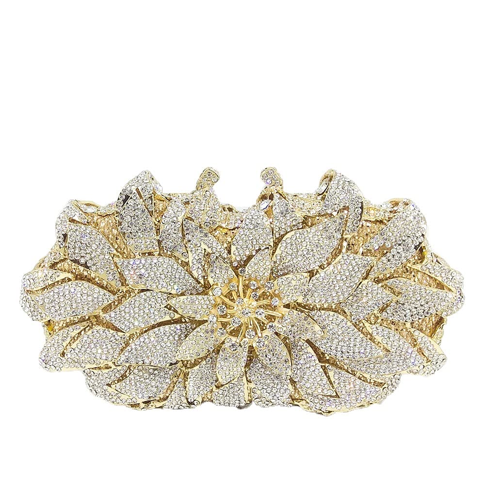 Boutique De FGG Flower Rhinestones Clutch Evening Bags for Women Formal Party Crystal Clutch Purse Wedding Handbags,Mini