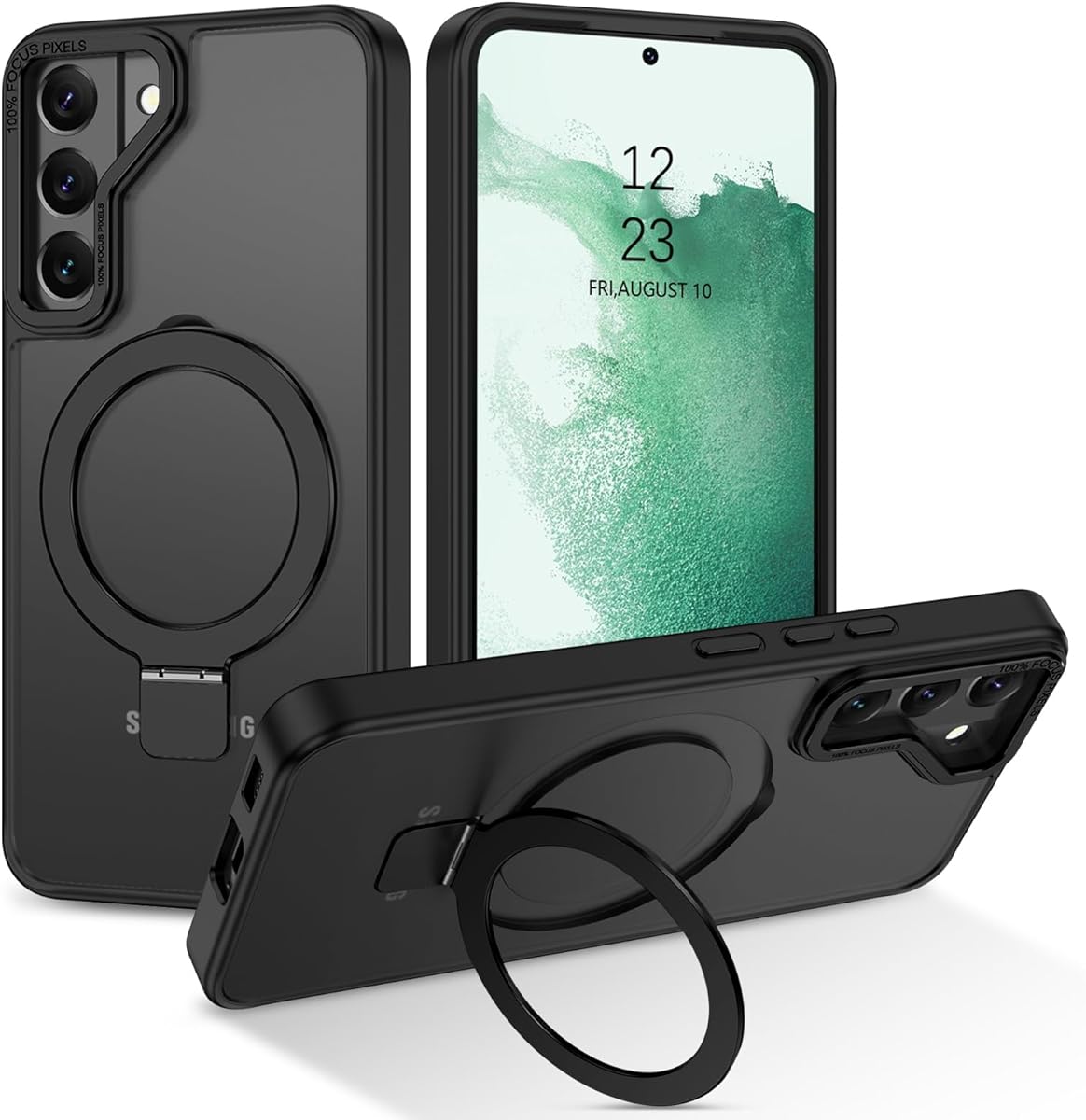 DUEDUE Magnetic for Samsung Galaxy S22 Plus Case Compatible with MagSafe Ring Holder Stand Matte Translucent Samsung S22+ Plus Cover Phone Cases for Galaxy S22 Plus 6.6 inch Black