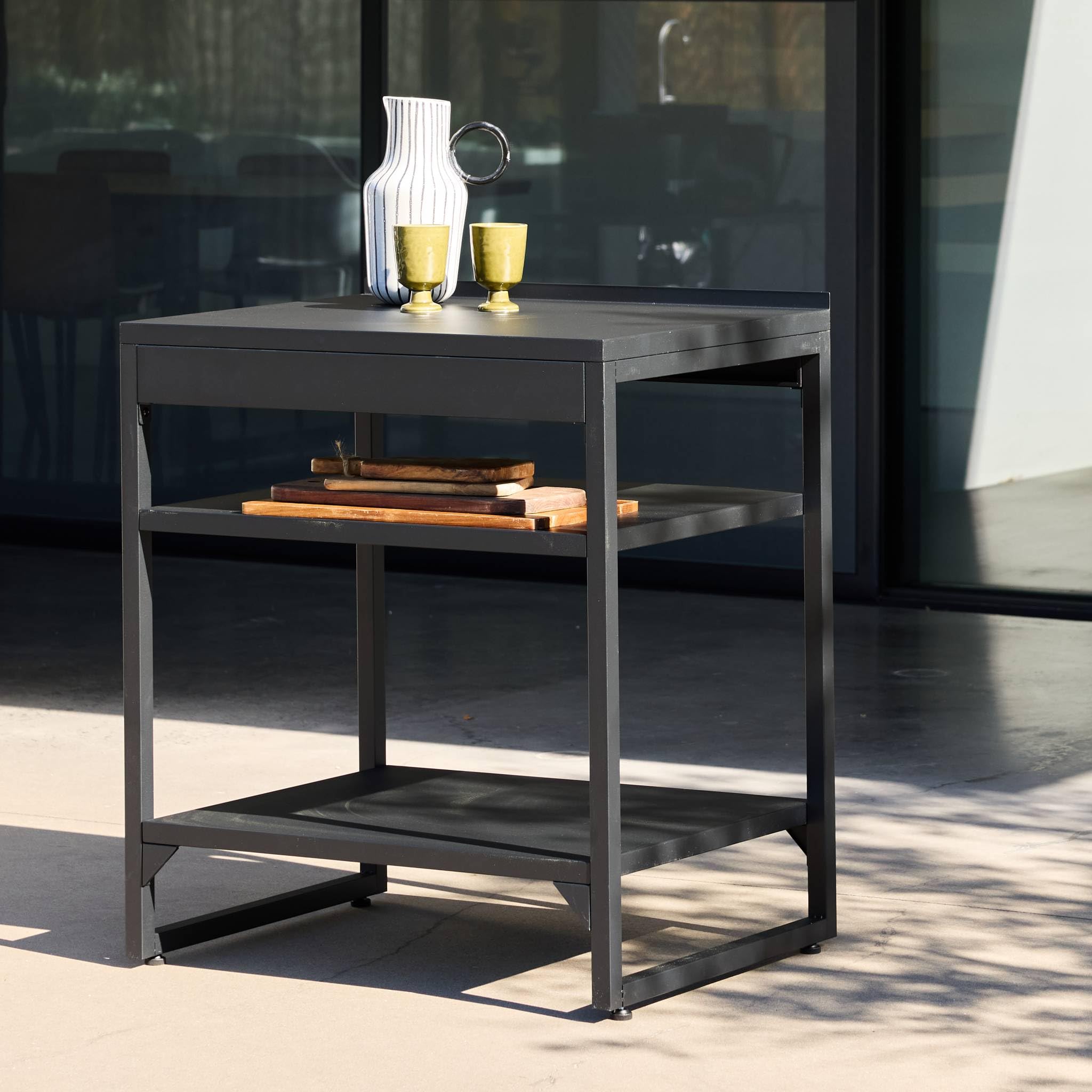 sweeek - Cuisine extérieure acier 2 étagères L80cm noir - Kea
